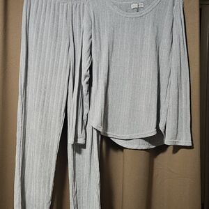 Women's Light Gray Ribbed Pajama Set